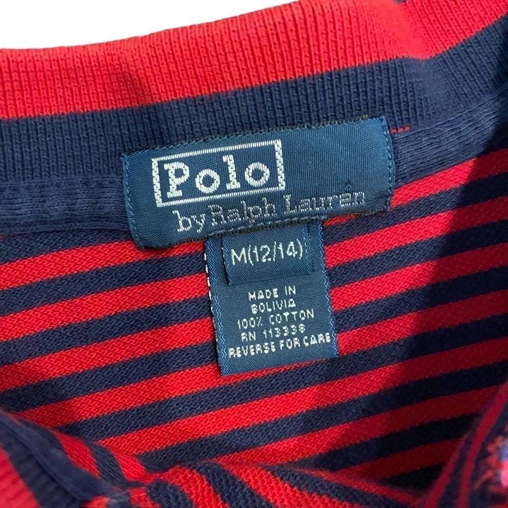 Polo Shirt Ralph Lauren‎ Boy's Red/Navy Stripe Mesh Polo Medium Preppy